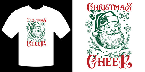 Festive Spirit T-shirt Design: A Christmas-themed t-shirt design, featuring an illustration of Santa Claus with seasonal decorations, evoking a sense of festive joy and holiday cheer.