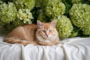 A feline lies on a soft white cloth