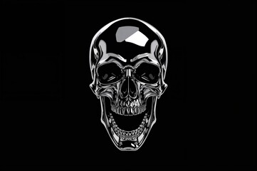 Obraz premium A metallic skull with a screaming expression shines against a dark background in an abstract design.