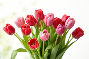 A vibrant bouquet of multicolored spring tulips