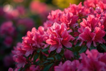 Obraz premium A lush azalea shrub bursting with vivid pink blossoms