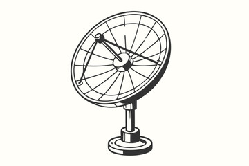 Satellite Dish with Detailed Line Art and White Background