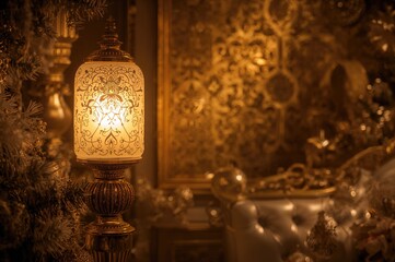 Elegant glowing lamp with vintage gold design for festive interior decoration