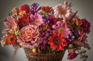 Obraz premium Stunning blooms arranged in a rustic wooden container