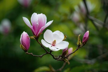 Obraz premium Gorgeous Magnolia Blossom with a Soft Bokeh Background