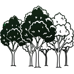 Lush green summer trees collection in side view vibrant nature elements for design