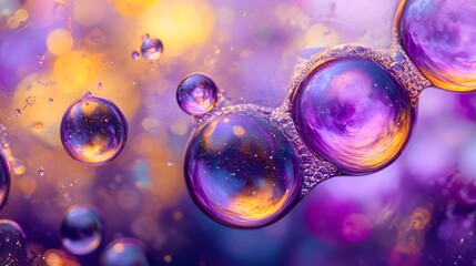 A cluster of shimmering purple and gold liquid orbs.