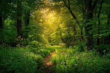 Obraz premium Lush foliage during the warm season in a woodland