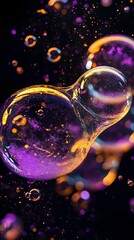 Vibrant Purple and Gold Liquid Bubbles Merging Together.