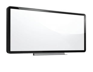 Realistic Interactive Whiteboard with Touch Screen, Front View, Transparent Background