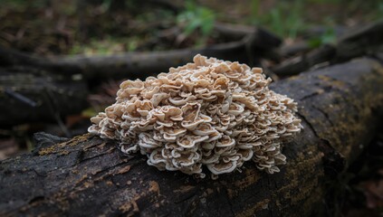 Intriguing fungal growth covering a fallen log