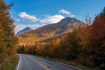 Autumn hues in a mountainous state park within a northern forest region