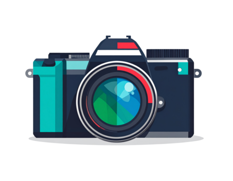 Flat Vector Illustration of DSLR Digital Camera, Transparent Background - Powered by Adobe