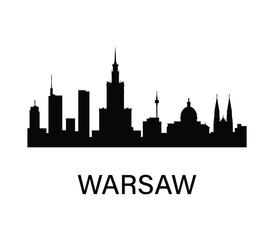 Fototapeta premium Warsaw skyline silhouette with Palace of Culture and Science in vector style.