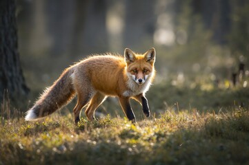 Red foxess female basking in early daylight