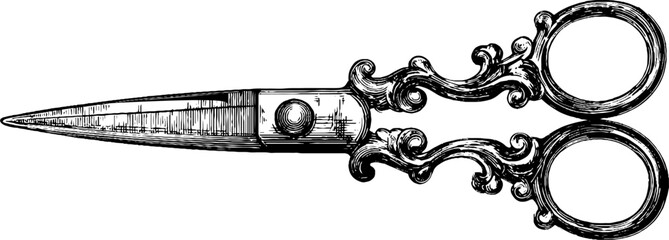Intricate ornate scissors engraving - vintage hand drawn design for craft and decoration