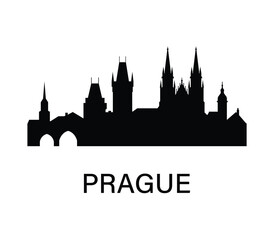 Fototapeta premium Prague skyline silhouette with Charles Bridge and St. Vitus Cathedral in flat vector style.