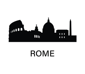 Rome skyline silhouette with Colosseum and St. Peter&rsquo;s Basilica in clean vector design.