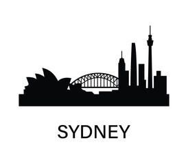 Fototapeta premium Sydney skyline silhouette with Opera House and Harbour Bridge in flat vector style.