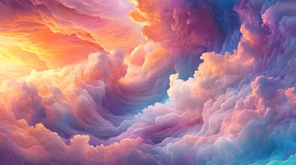 A beautiful abstract painting of colorful dreamy clouds.