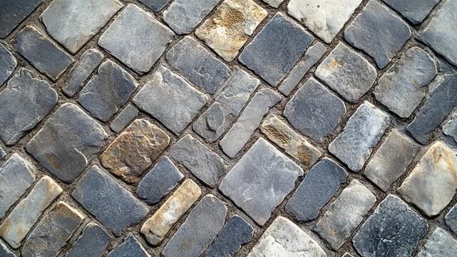 A close-up shot of an old cobblestone floor with intricate patterns and texture