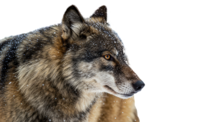Gray Wolf Portrait in Snowy Winter isolated on white background  PNG

