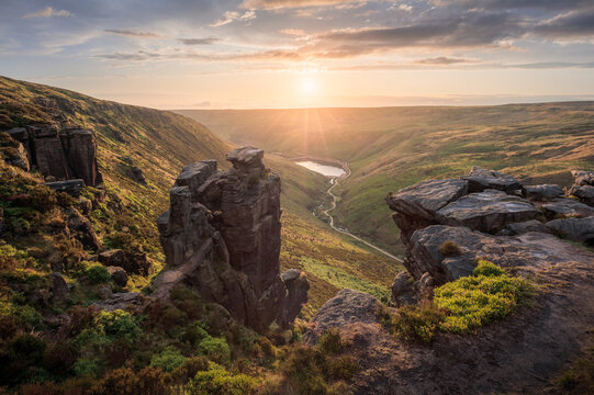 The Trinnacle at Saddleworth Moors looking over Dovedale Reservoir, Greenfield, Peak District