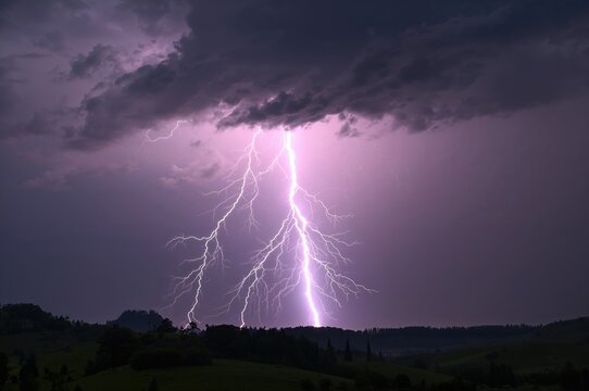 Amazing view of lightning striking down from above.