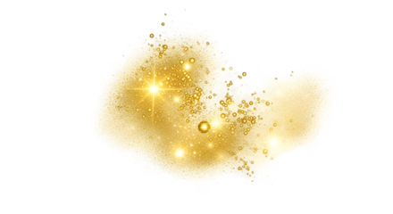Sparkling golden dust particle effect isolated on white background.