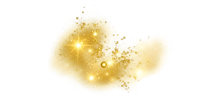 Sparkling golden dust particle effect isolated on white background.