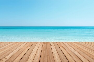 Fototapeta premium Stunning hardwood flooring with ocean and sky backdrop in shades of blue