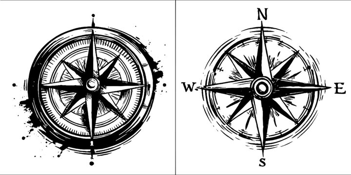 Vintage compass rose set illustration for navigation-themed designs