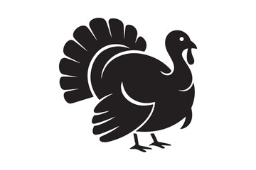 Black silhouette of a proud turkey with fan tail