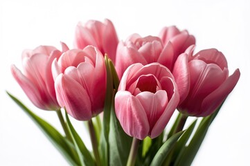 Naklejka premium Lovely pink tulip blossoms set against a white background, symbolizing spring and affection