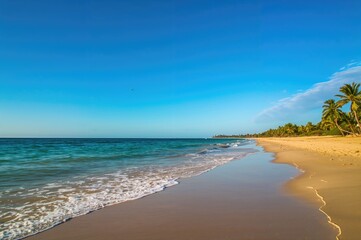Obraz premium Coastal shore under a clear azure sky