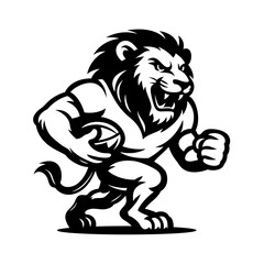 Lion Rugby Mascot Silhouette | Fierce Sports Team Logo | Aggressive Rugby Football Illustration
