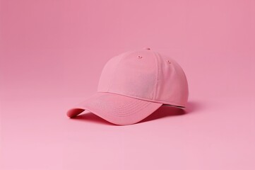 Fototapeta premium Baseball hat displayed against a pink backdrop. Design mockup.