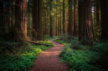 Obraz premium Trail for trekking through an outstanding redwood woodland