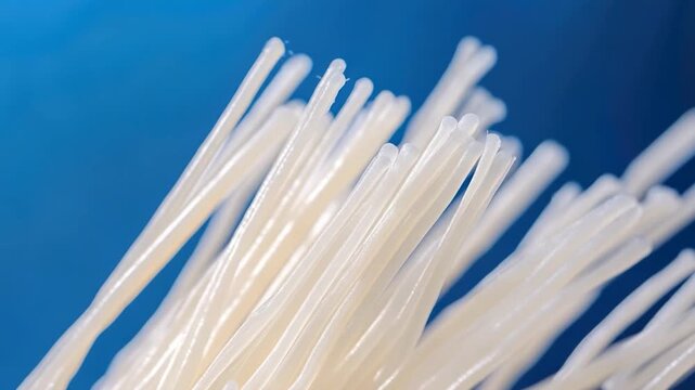 A close-up shot of a bundle of cooked spaghetti noodles
