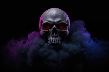 Skull emerging from smoky mist in a dramatic high contrast image