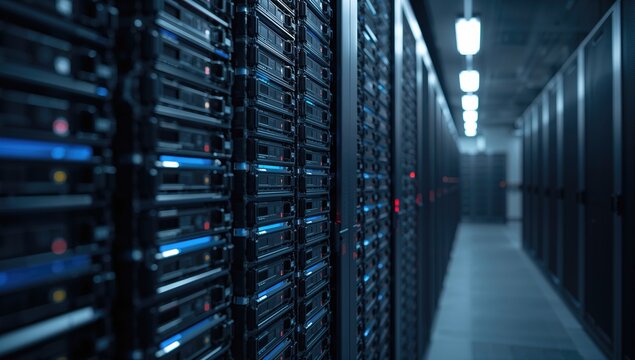 Multiple hard drives lined up for data storage in a cloud server facility