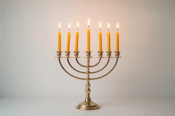 Fototapeta premium Set of Hanukkah candles displayed on a plain white background, created with AI generative methods
