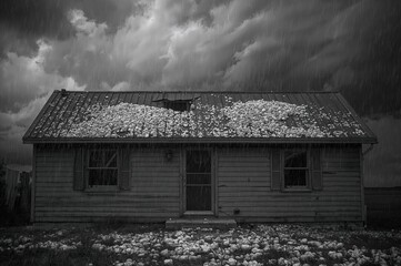 Obraz premium Roof Covered with Hailstones