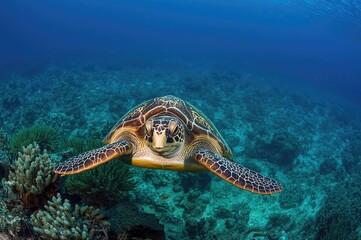 Obraz premium Chelonia mydas with distinctive hawksbill shell pattern