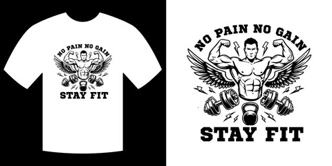 T-Shirt Design: No Pain No Gain - Inspirational Fitness Theme