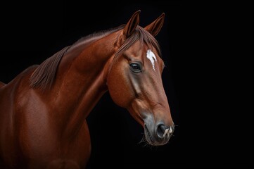 Obraz premium Close-up of a chestnut horse with a dark backdrop