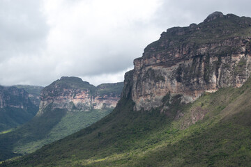 Naklejka premium Vale do Pati in Chapada Diamantina, Bahia. Majestic mountains, green valleys and dramatic cliffs. A breathtaking natural landscape, perfect for adventure, trekking, travel and nature concepts.