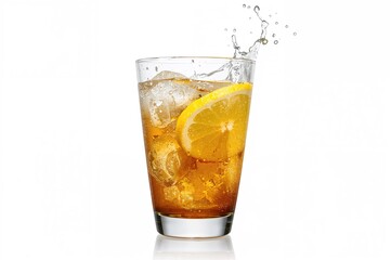 Lemon-infused iced tea served in a glass against a white backdrop