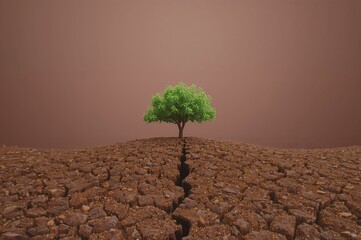 Global effort to fight land degradation on Earth Day. Addressing drought challenges by supporting sustainable farming practices for future resilience. Brown, agricultural worker, cracked earth, 3D