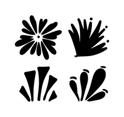 Fireworks, bursts, doodle spark shapes. Bold black vector silhouettes of festive explosion elements and abstract celebration icons. Unique hand drawn design with starburst, spark lines, and decorative